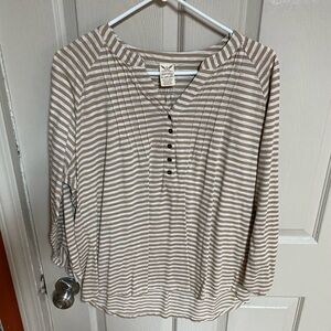 Faded Glory Beige Striped Button-Down Shirt